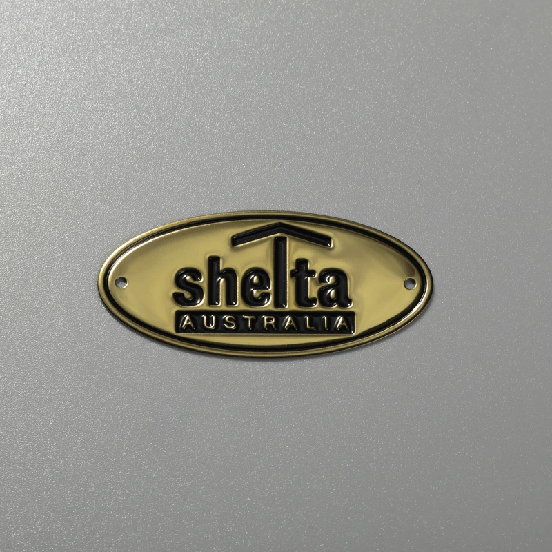 Benutzerdefiniertes Namensschild aus Edelstahl, Aluminium und Messing-Logo
